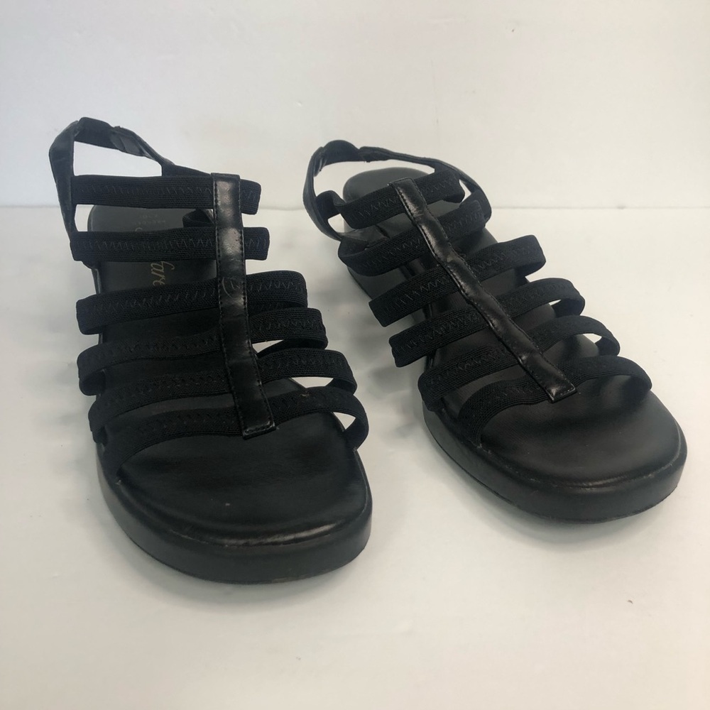Fanfares Joey Womens Black Elastic Cage Strap Wedge Slingback Sandals Size 9.5 - Picture 2 of 7